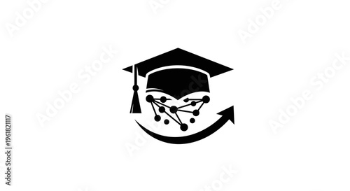 Graduation cap sits on a skull with a menacing expression and a smoking cigar.