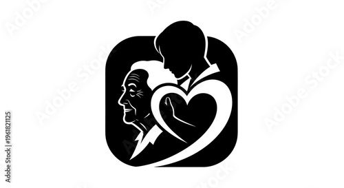 A loving couple shares a tender moment with a heart symbol.