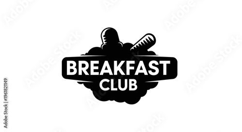A breakfast club logo features a toaster and utensils on a plate