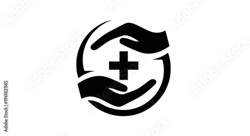 Hands forming a circle with a medical cross symbol inside