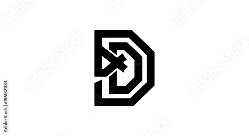 A close-up view of a black geometric graphic symbol on a white background.