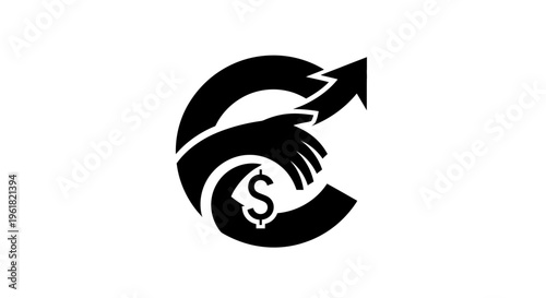 A hand receives money with an upward arrow indicating growth.