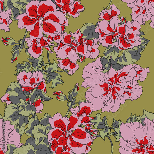 Seamless floral pattern with pink garden petunias.