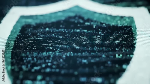 Digital Security Shield with Abstract Data Flow and Glowing Particles - Cyber Protection Concept