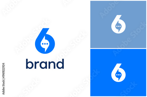 Number 6 Six Chat Bubble Speak Talk Speech Discussion Message Vector Logo Design Illustration
