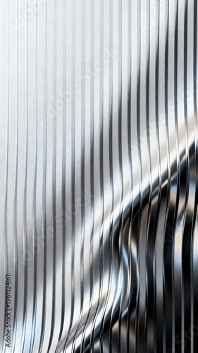 Abstract black and white wavy vertical lines with metallic shine, grainy texture, smooth flowing motion, pattern design, banner, backdrop design