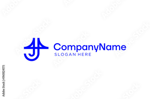 Letter J Blue Bridge Architecture Line Art Simple Minimalist Vector Logo Design Illustration