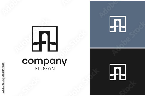 Square Bridge Architecture Construction Simple Line Art Vector Logo Design Illustration