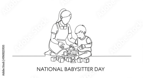 Woman babysitter and child play blocks together national babysitter day