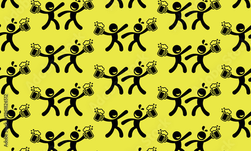 Happy stick figures drinking beer illustration set with celebration and social gathering theme  