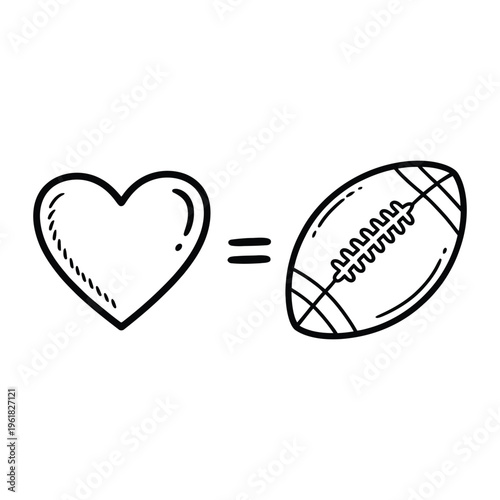 Love Football Concept: Heart and American Football Doodle Illustration
