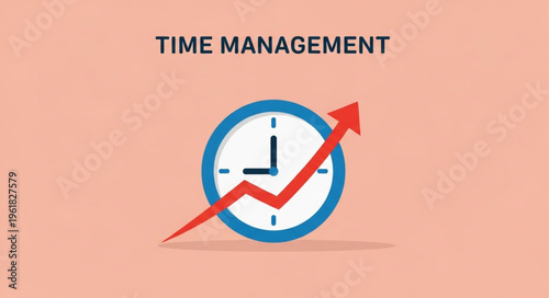 Time Management - Clock with Rising Arrow Symbolizing Productivity and Efficiency.