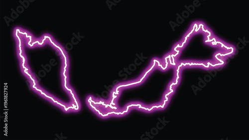 Neon outline of malaysia map on black background purple