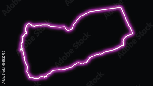 Neon outline of yemen on black background yemen map