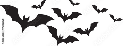 Flying Bats Silhouette Set Halloween Spooky Night Sky Bat Wings Dark Horror Design Elements