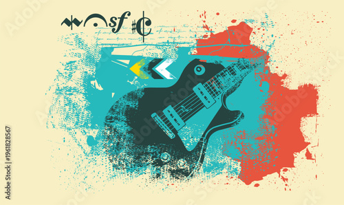 grunge Music poster with musical instrument guitar. music, grunge illustration design, grunge illustration grunge, Music elements design, street art graffiti vector.eps