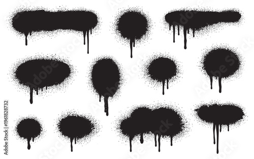 Paint splash texture with spray vector black and drip background splatter. Grunge isolated art with ink paint abstract and stain graffiti design. Graphic effect paint with illustration street