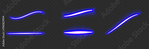 A set of blue neon tubes. A collection of glowing LED strips. Bright, glowing fluorescent strips