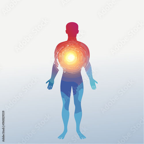 Conceptual Illustration of Human Form Radiating Cosmic Energy from Within, Symbolizing Spiritual Connection