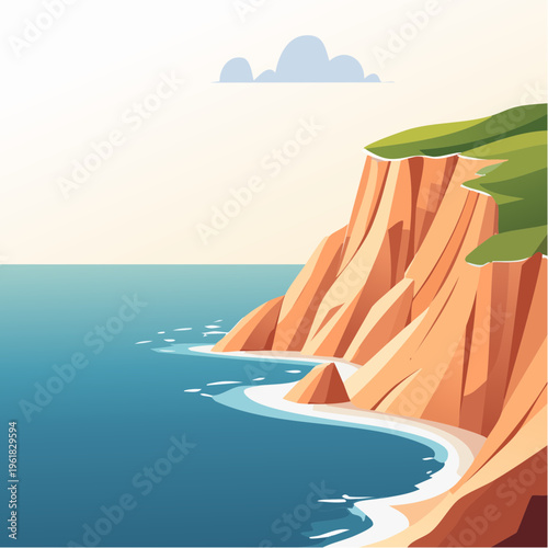 Idyllic coastal landscape with dramatic cliffs meeting the ocean's gentle waves