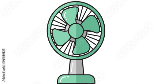 Retro Teal Electric Fan on White Background
