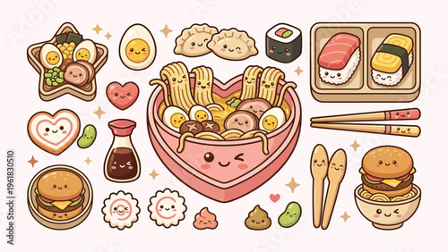 Cute Kawaii Asian Food Ramen and Sushi Characters