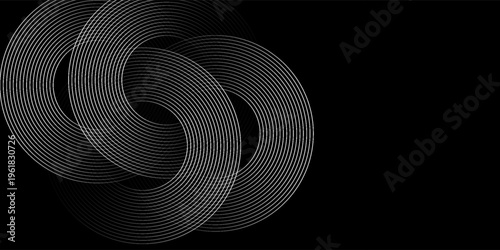 3D silver lines techno abstract background overlap layer on dark space with circles effect decoration. Modern graphic design element stripes style concept for web banner, flyer, card or brochure cover