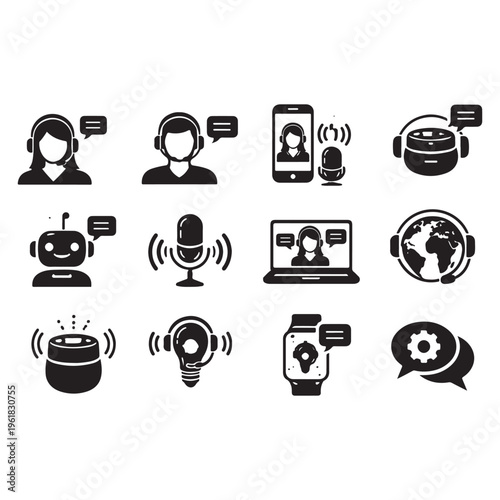 Virtual Assistant Icons Pack – Customer Support, AI Bot, Helpdesk Vector Set