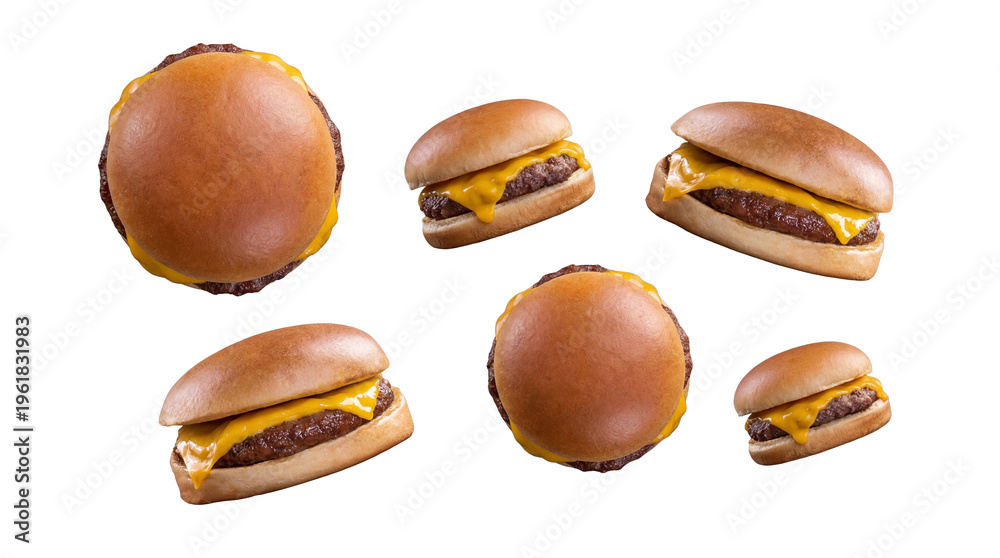Foto A delightful array of six cheeseburgers presented from multiple dynamic perspectives