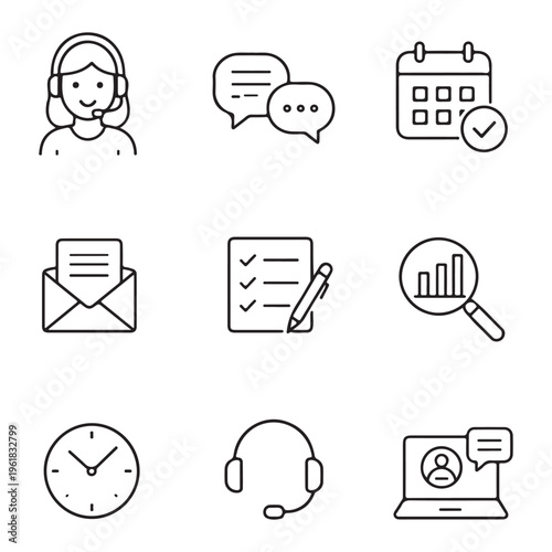 Virtual Assistant Icons Pack – Customer Support, AI Bot, Helpdesk Vector Set