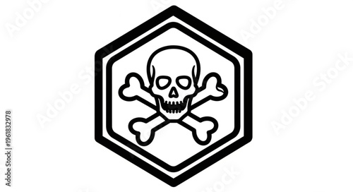 Skull and Crossbones Symbol in Hexagon Frame - Danger Sign.
