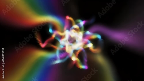 Abstract Colorful Light Rays and Energy Burst on Black Background, Dynamic Spectrum Motion Graphics.