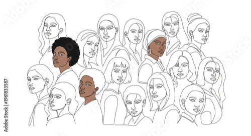 Diverse group of people illustrated with some in color.