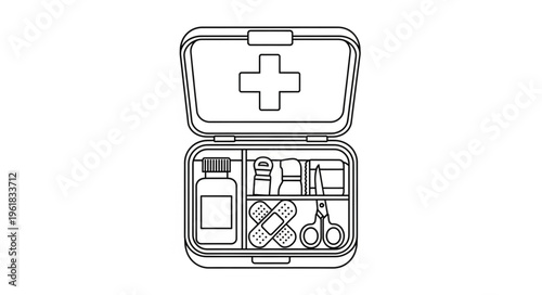 Open First Aid Kit With Medical Supplies Inside.
