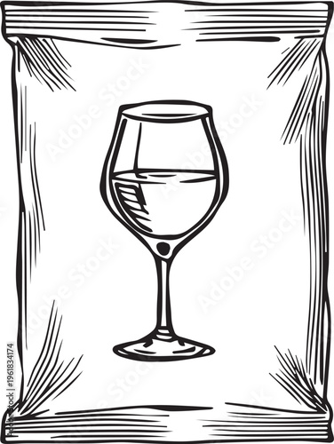 A sophisticated illustrated wine glass illustration, a tasteful monochrome design.  It's a great choice for drink packaging. 