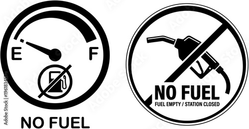No Fuel Warning Icons with Empty Gas Indicator and Fuel Pump Symbo