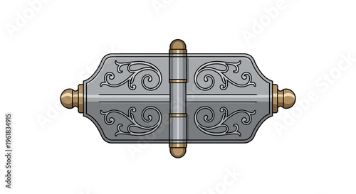 Ornate Decorative Metal Hinge Isolated on White