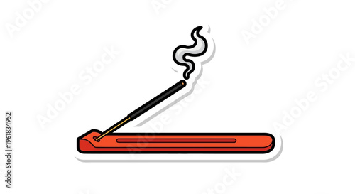 Burning Incense Stick in a Red Holder