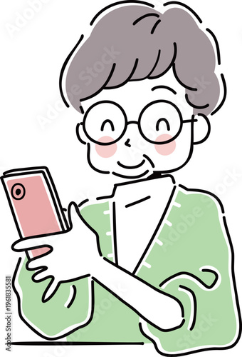 スマホを使う笑顔のシニア女性