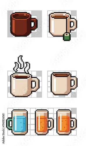 Pixelated drink cups assortment illustration