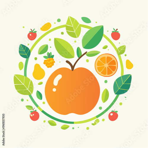 Vibrant Circle of Fresh Fruits and Leaves Symbolizing Healthy Lifestyle and Nature's Bounty