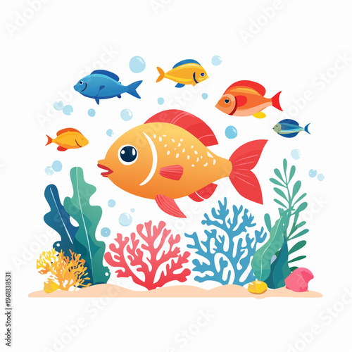Underwater Scene with Colorful Fish and Coral Reefs