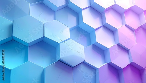 A colorful, 3D honeycomb pattern in blue and purple hues