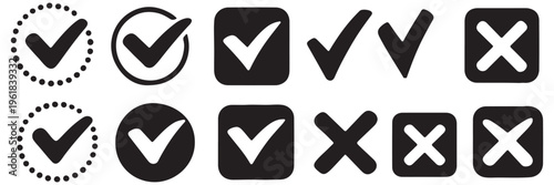 Art & Illustration Checkmark cross icon Checkmark icon set. Checkmark right symbol tick sign