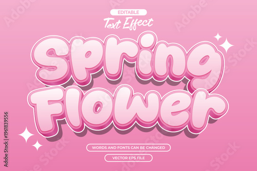 Spring flower editable text effect with pink cartoon text style and with pink background