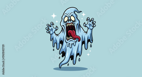 Scary Cartoon Ghost Character with Tongue Out.