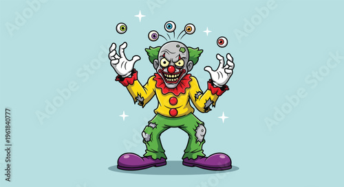Scary Clown Juggling Eyeballs Illustration.