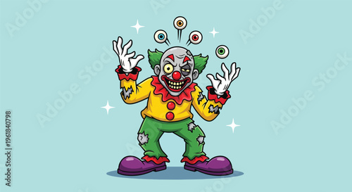 Scary Clown Juggling Eyeballs with Spooky Grin.