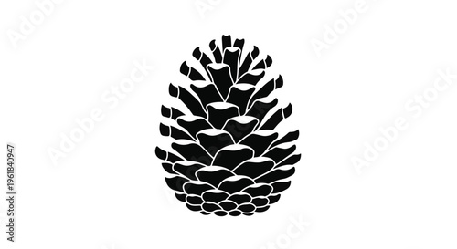 Striking black and white illustration of a pinecone against a clean white background.