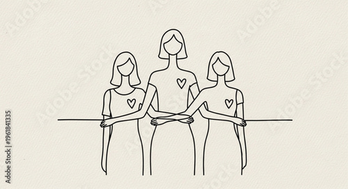 Three women standing together with hearts on their chests.